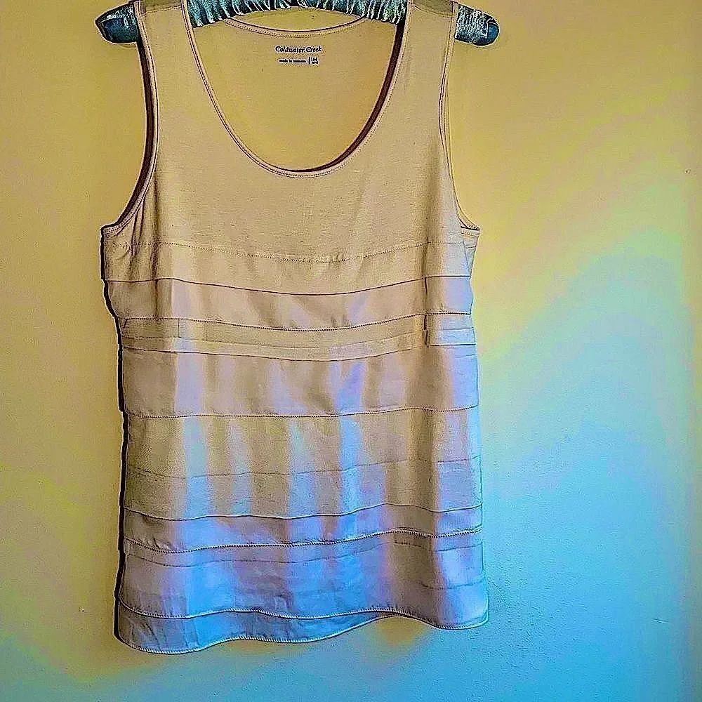 Mixed Media Layered Cream Tank Top - Picture 2 of 6